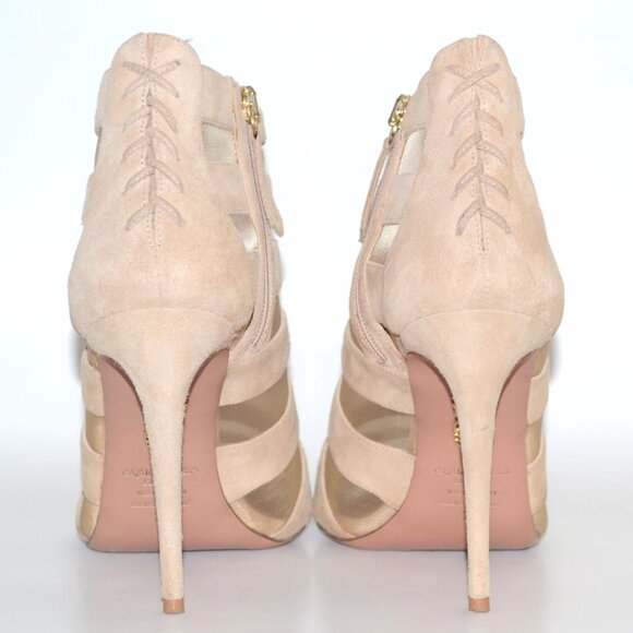 Aquazzura Nude Suede and Mesh Wild Side 105 Caged Heels SIZE 8 EU 38 - Picture 8 of 11